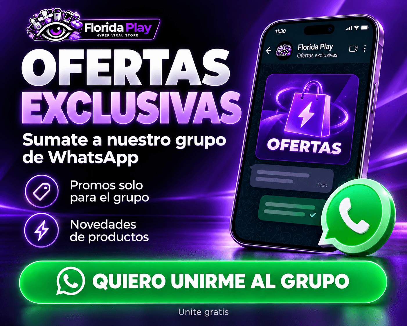 Invitación al grupo de WhatsApp de Florida Play. Tocá la imagen para unirte.