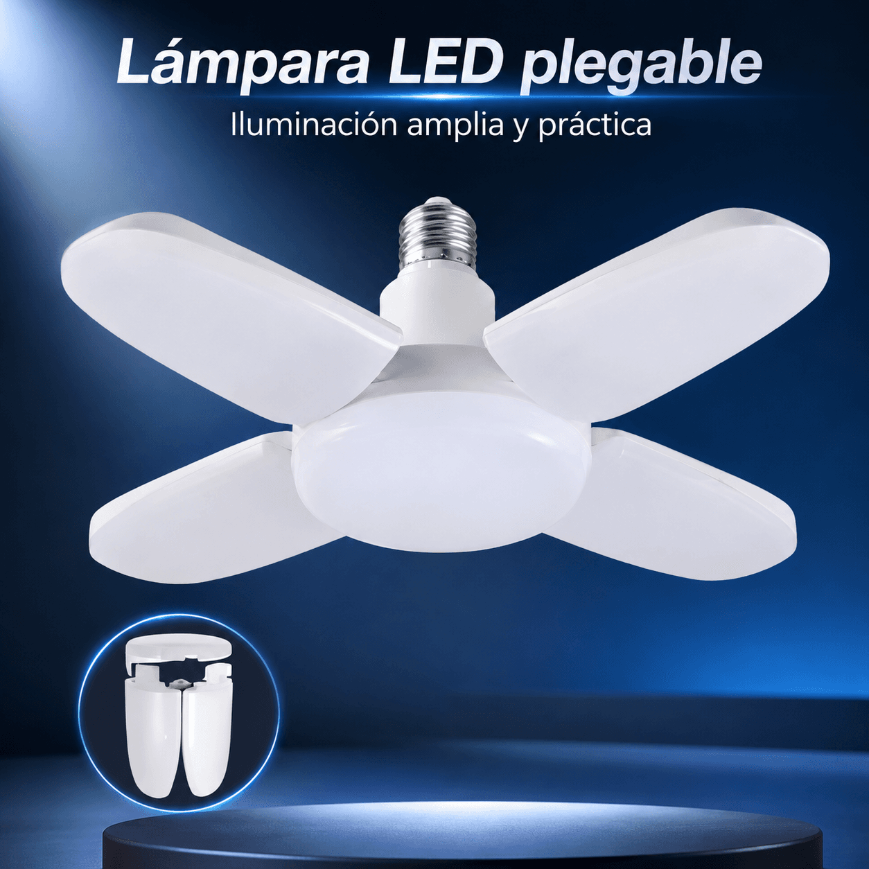 Lámpara LED Plegable 4 Aspas Rosca E27 Bajo Consumo Alta Iluminación
