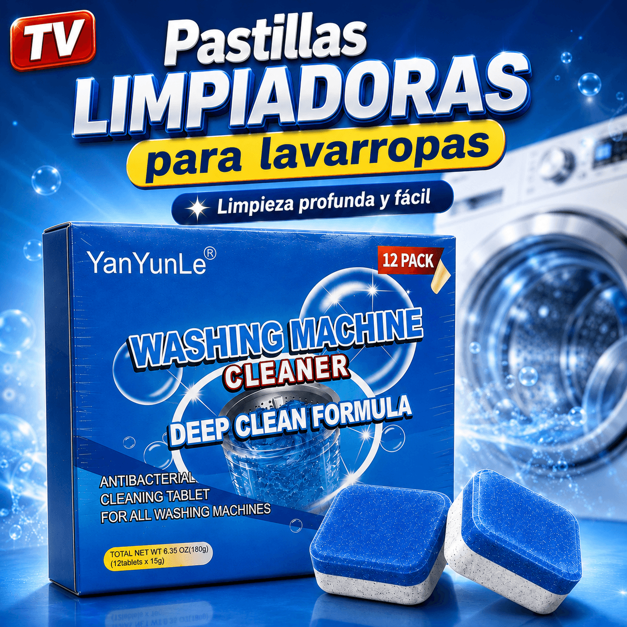 Pastillas Limpia Lavarropas YanYunLe Desinfectante Sarro Olor x12