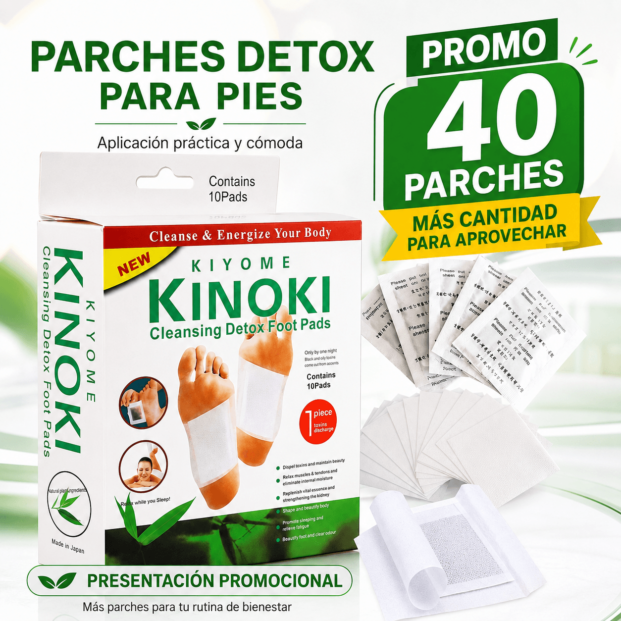 Parches Detox Para Pies Kinoki Pack Promo x 40 Unidades Relax Bienestar