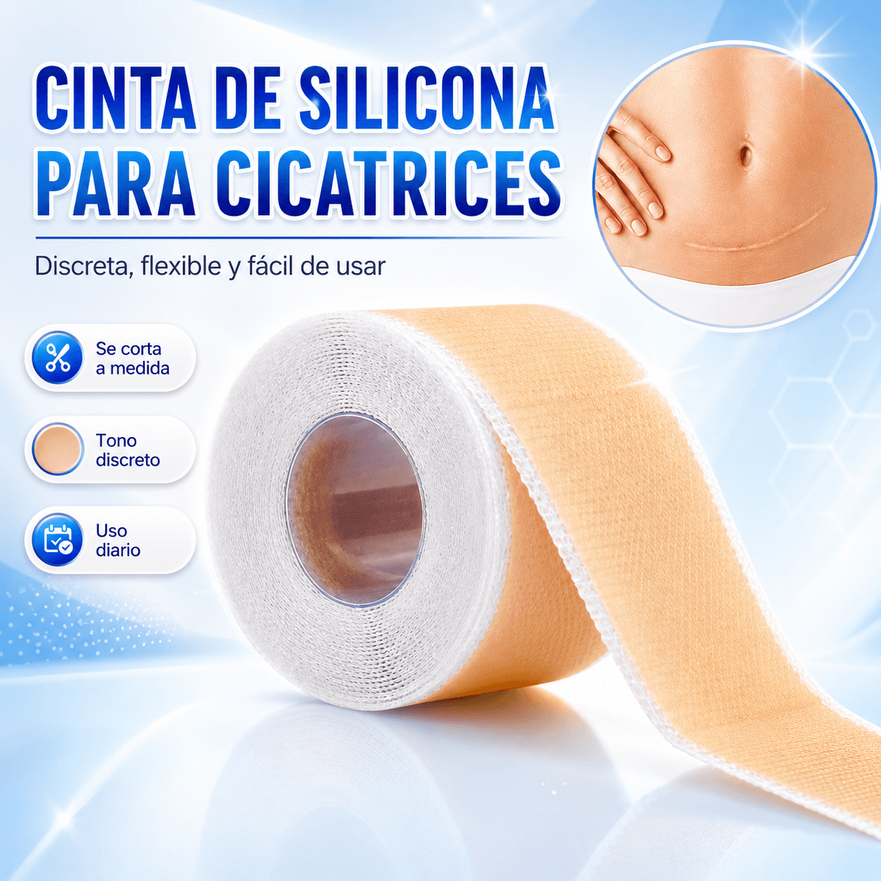 Cinta De Silicona Para Cicatrices Parche Reductor Cesarea Cirugías Discreto