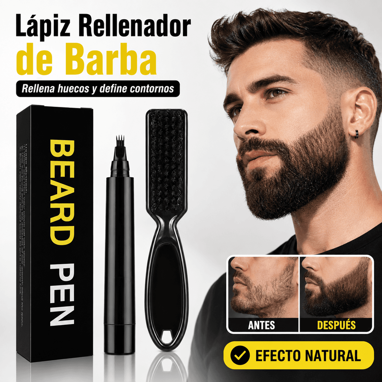 Lápiz Rellenador De Barba Con Cepillo Kit Beard Pen Delineador Efecto Natural
