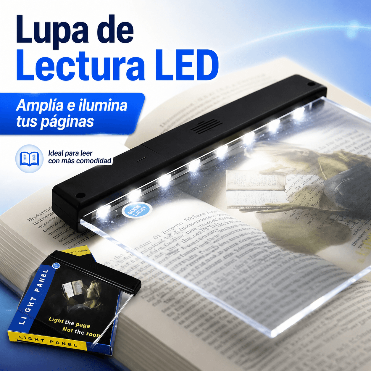Lupa De Lectura LED Panel De Luz Plano Para Libros Hoja Entera