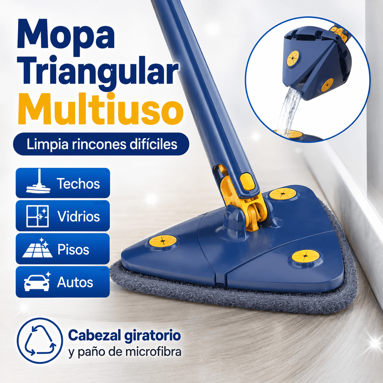 Mopa Triangular Multiuso Giratoria 360 Escurridor Limpia Techos Vidrios Pisos