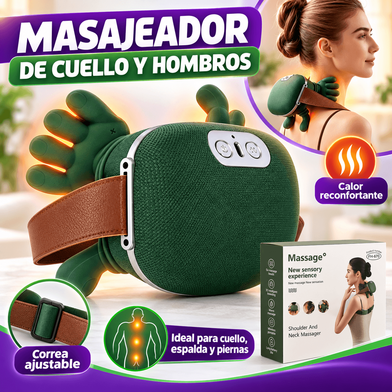 Masajeador Eléctrico Inalámbrico De Cuello Y Hombros Con Calor FH-670