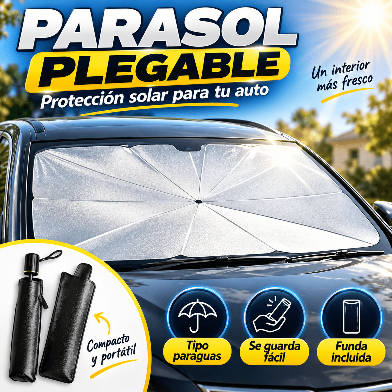 Parasol Plegable Tipo Paraguas Para Parabrisas De Auto