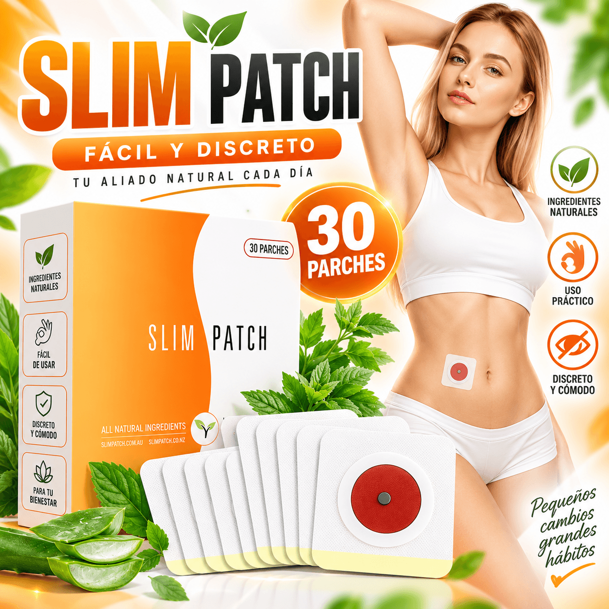 Parches Reductores Slim Patch X30 Unidades Natural Reductor Abdominal